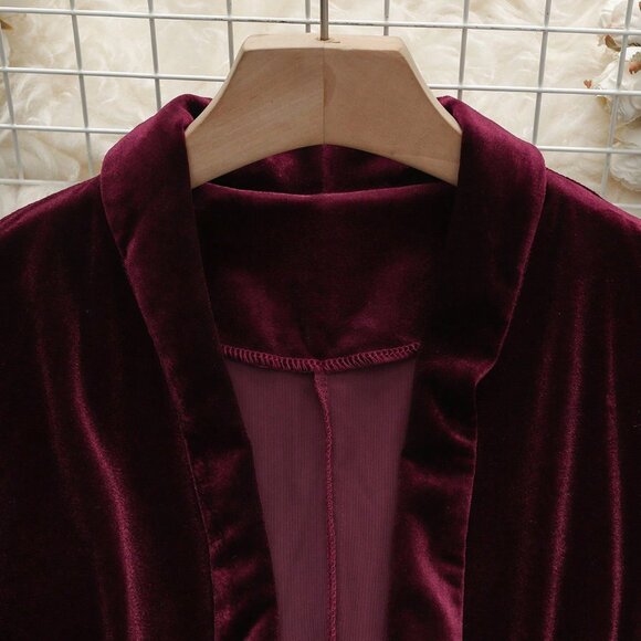 Burgundy Elegant Women's Velvet Jacket - Picture 2 of 4